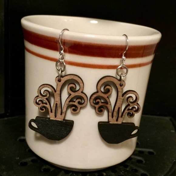 CUTE COFFEE MUG CUP EARRINGS Laser Wood FINAL $ - Picture 3 of 3